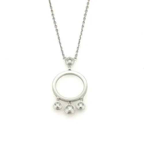 CARTIER DIAMOND GOLD NECKLACE 18K WHITE CIRCLE PENDANT DANGLING MOTIFS: CARTIER DIAMOND GOLD NECKLACE 18K WHITE CIRCLE PENDANT DANGLING MOTIFS The Cartier Diamond Gold Necklace features a stunning white circle pendant adorned with dangling motifs, making it a beautiful an