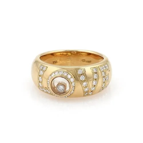 CHOPARD HAPPY DIAMOND 18K YELLOW GOLD LOVE DOME BAND RING SIZE 5: CHOPARD HAPPY DIAMOND 18K YELLOW GOLD LOVE DOME BAND RING SIZE 5 Chopard Happy Diamond 18k Yellow Gold LOVE Dome Band Ring Size 5 Description This is an authentic band ring by Chopard from the Happy D