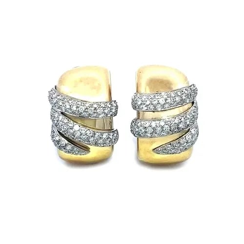 CELLINI DIAMOND GOLD EARRINGS 18K TWO TONE HUGGLIE CLIP ON STYLE (1 of 2)