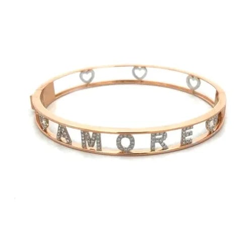 ORIANNE COLLINS DIAMOND GOLD KISS BANGLE 18K TWO TONE HINGED OPEN STYLE. LARGE: ORIANNE COLLINS DIAMOND GOLD KISS BANGLE 18K TWO TONE HINGED OPEN STYLE. LARGE Authentic and beautiful by Orianne Collins Jewelry, This bracelet it is crafted from 18k rose gold with white gold accent