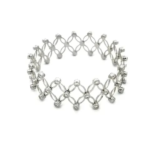 AFARIN GOLD CONVERTIBLE RING BRACELET 18K WHITE DIAMOND BAND: AFARIN GOLD CONVERTIBLE RING BRACELET 18K WHITE DIAMOND BAND This is a beautiful convertible bracelet to ring by designer Afarin, it is crafted from 18k white gold featuring a four petals star like fl