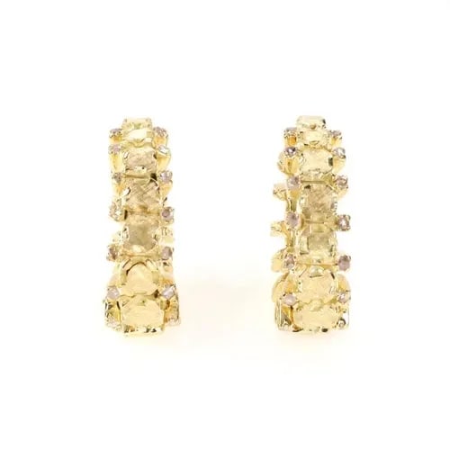 DESIGNER ROSE CUT DIAMOND 17K YELLOW GOLD FANCY OVAL HOOP EARRINGS (1 of 2)