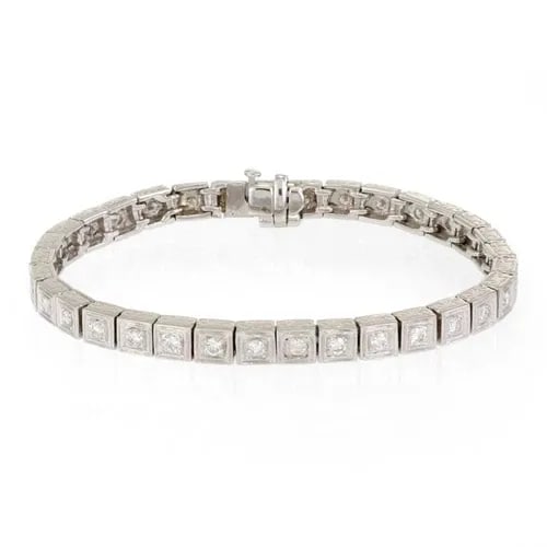 DIAMOND BRACELET 14K WHITE GOLD SQUARE LINK ESTATE (1 of 2)