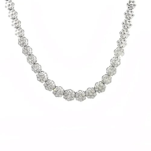 NATURAL DIAMOND ROSETTE LINK GOLD NECKLACE 14K WHITE GRADUATE CENTER (1 of 2)