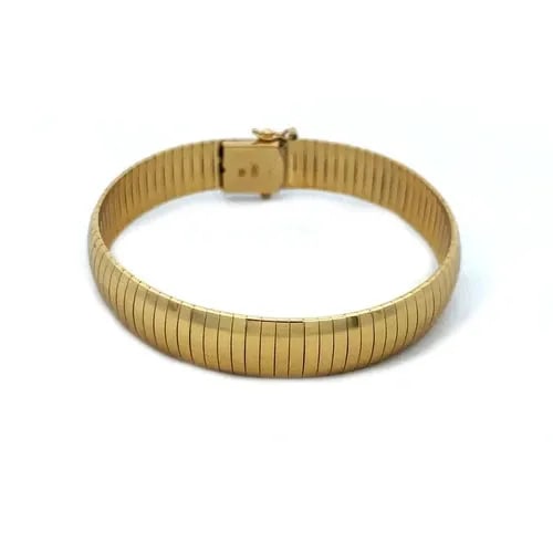 CHIAMPESAN OMEGA GOLD BRACELET 18K YELLOW DOME SHAPE WIDE BAND: CHIAMPESAN OMEGA GOLD BRACELET 18K YELLOW DOME SHAPE WIDE BAND The Chiampesan Omega Gold Bracelet is a stunning piece of fine jewelry crafted from 18k yellow gold. The dome shape wide band design give