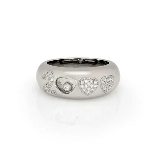 CHOPARD HAPPY DIAMONDS "2000" 18K WHITE GOLD DOME BAND RING: CHOPARD HAPPY DIAMONDS "2000" 18K WHITE GOLD DOME BAND RING Chopard Happy Diamonds "2000" 18k White Gold Dome Band Ring Description This is an authentic band ring by Chopard from the Happy Diamond col