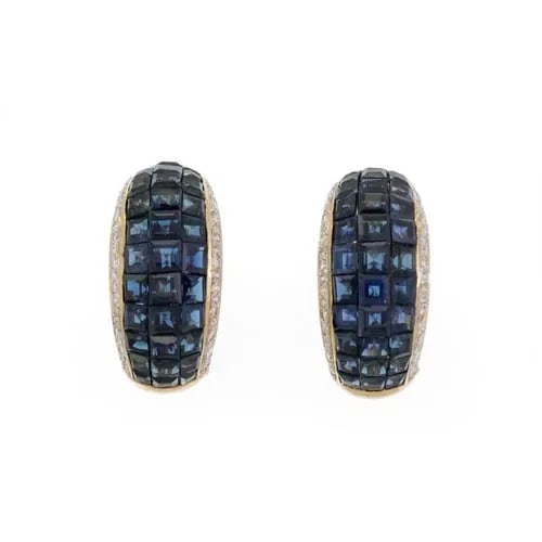 INVISIBLY SET 7.6CT DIAMOND SAPPHIRE 18K YELLOW GOLD DOME HUGGIE EARRINGS (1 of 2)