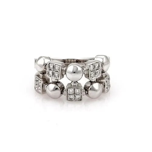 BVLGARI BULGARI LUCIA DIAMOND RING 18K WHITE GOLD GEOMETRIC SHAPE FLEX BAND (1 of 2)