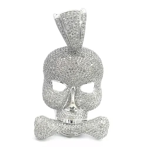 DIAMOND SKULL PENDANT GOLD 14K WHITE 5.87CT FULLY LOADED BONE (1 of 2)