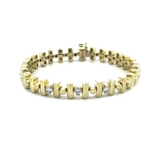 70390 JOSE HESS DIAMOND GOLD BRACELET 14K YELLOW BAR DOT LINK STYLE: 70390 JOSE HESS DIAMOND GOLD BRACELET 14K YELLOW BAR DOT LINK STYLE This gorgeous bracelet is by designer Jose Hess, it is crafted from 14k yellow gold with a fine polished finish featuring smooth rou