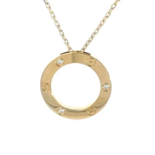 71117 CARTIER LOVE GOLD NECKLACE DIAMOND 18K YELLOW CIRCLE PENDANT W/BOX & PAPER (1 of 2)