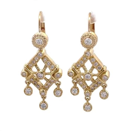 DORIS PANOS EARRINGS DIAMOND 18K YELLOW GOLD RHOMBUS CHANDELIER (1 of 2)
