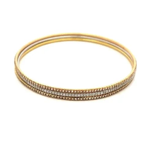 DIAMOND GOLD SET OF 3 BANGLES 18K TRI-COLOR PAVE SET STYLE 8" (1 of 2)