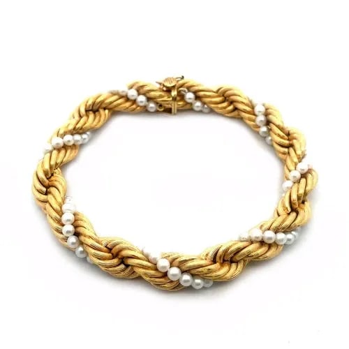 PEARLS TWISTED ROPE BRACELET 18K YELLOW GOLD SATIN ROPE & STRING PEARL STYLE (1 of 2)