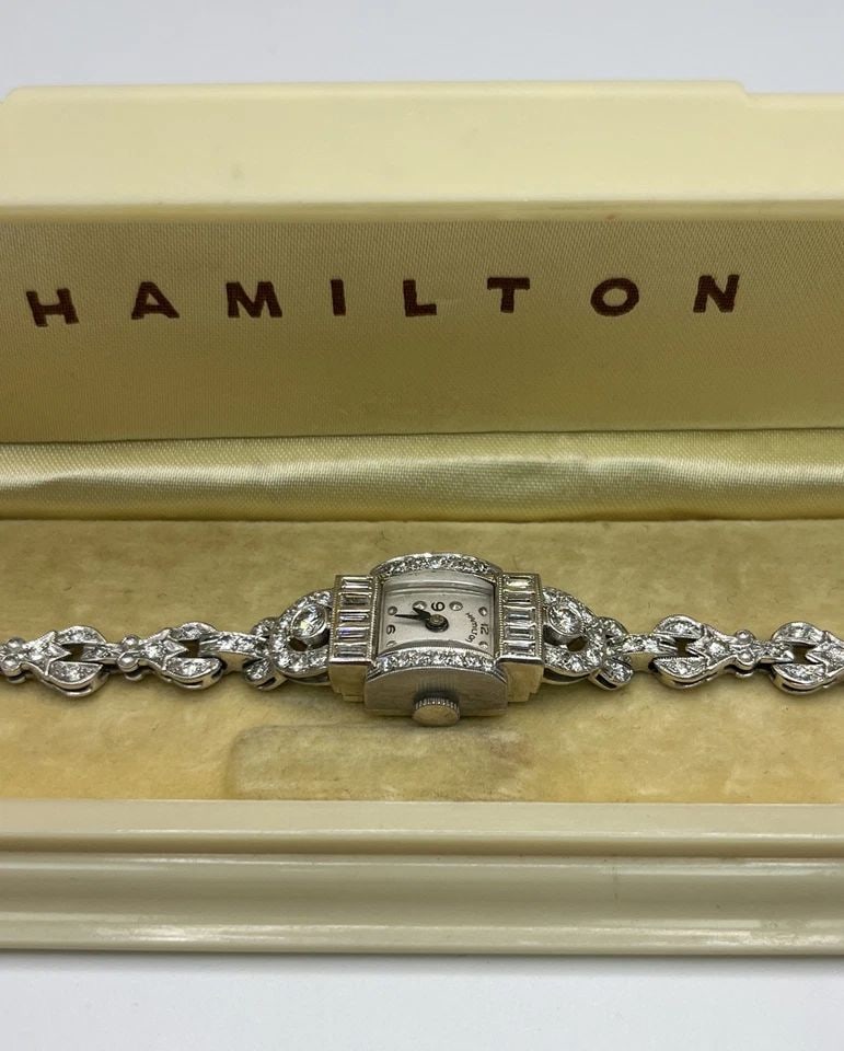 HAMILTON PLATINUM AND DIAMOND COCKTAIL WATCH (1 of 1)