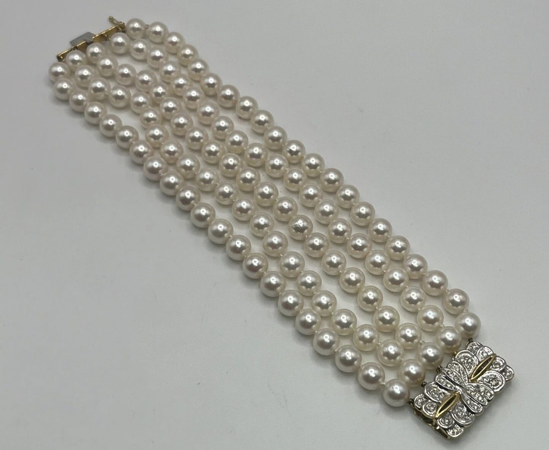 5 STRAND PEARL BRACELET WITH 18K AND DIAMOND CLASP 7" (1 of 1)