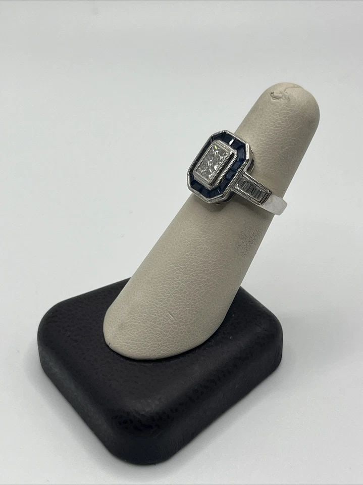 18K WHITE GOLD, DIAMOND & SAPPHIRE RING SIZE 6.5 LOOSE (1 of 1)