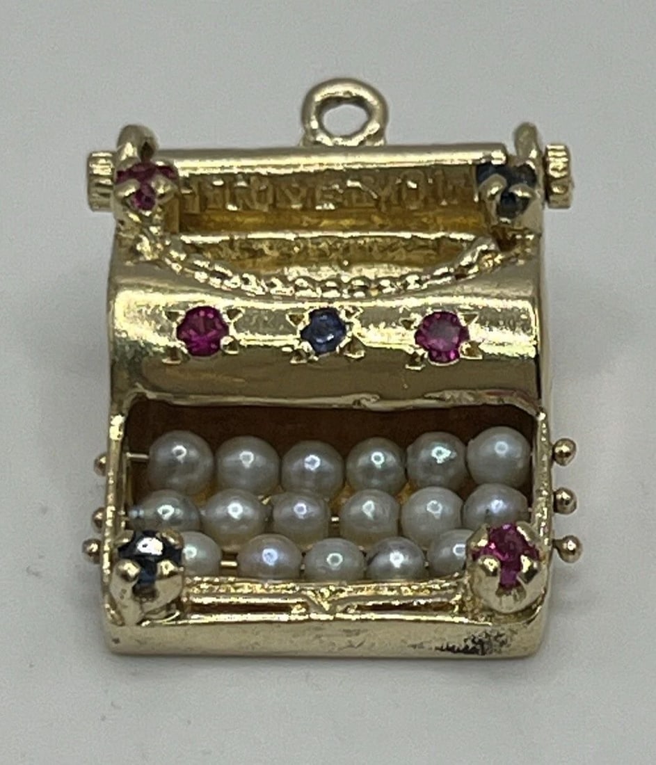 14K YELLOW GOLD VINTAGE ESTATE 1950'S TYPEWRITER W/GEMS CHARM PENDANT (1 of 2)
