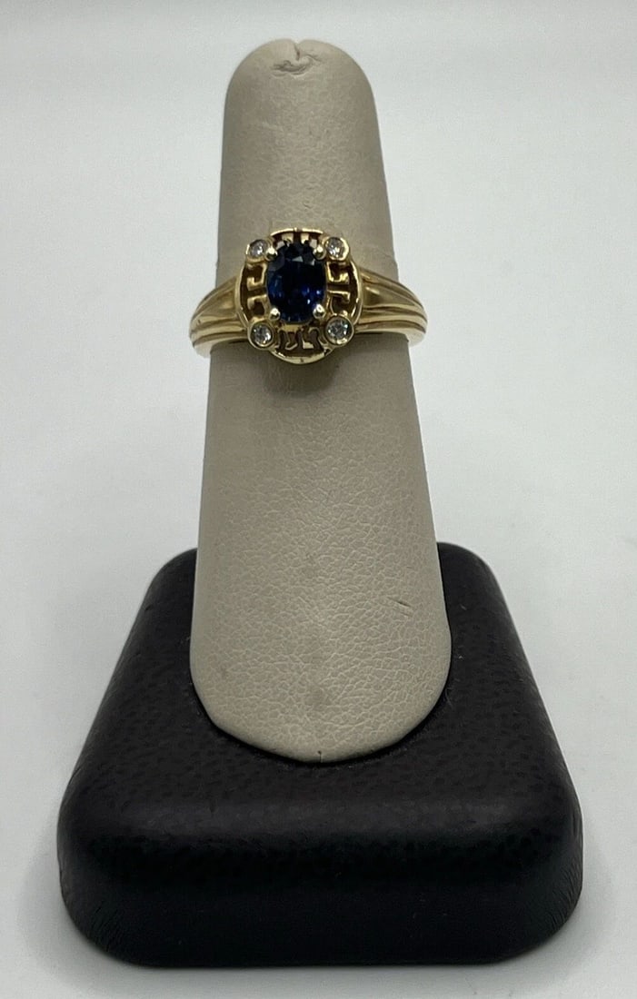 14KT YELLOW GOLD, DIAMOND & SAPPHIRE RING SIZE 7 (1 of 2)