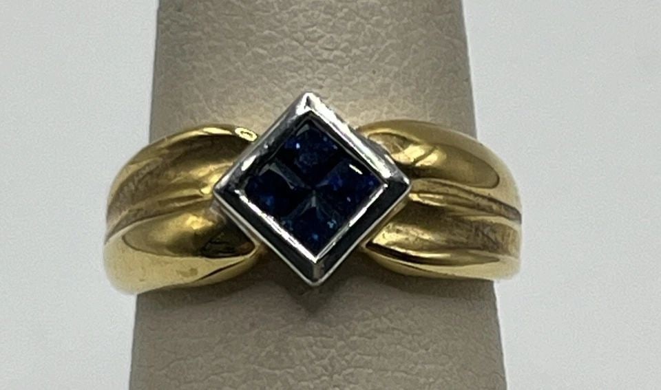 18KT WHITE & YELLOW GOLD RING WITH 4 SAPPHIRES SIZE 6.5 (1 of 1)