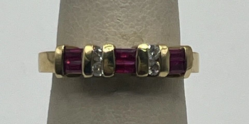 14K YELLOW GOLD, DIAMOND & RUBY RING SIZE 6.25 (1 of 1)