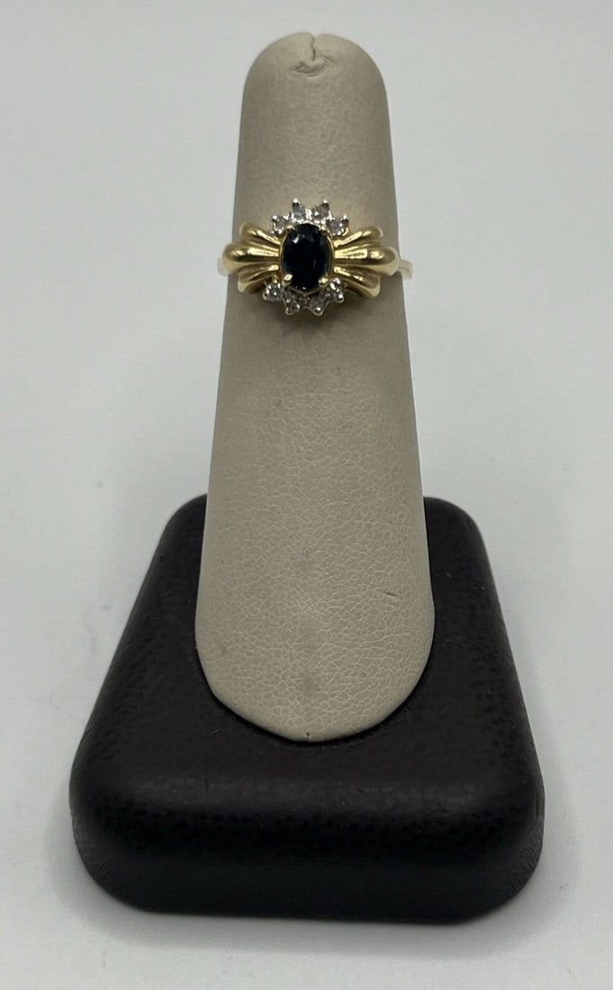 14KT YELLOW GOLD, DIAMOND & SAPPHIRE RING SIZE 6.25: 14KT YELLOW GOLD, DIAMOND & SAPPHIRE RING SIZE 6.25 14KT YELLOW GOLD, DIAMOND & SAPPHIRE RING SIZE 6.25 This stunning ring is made of 14k yellow gold and features a beautiful combination of sapphire a