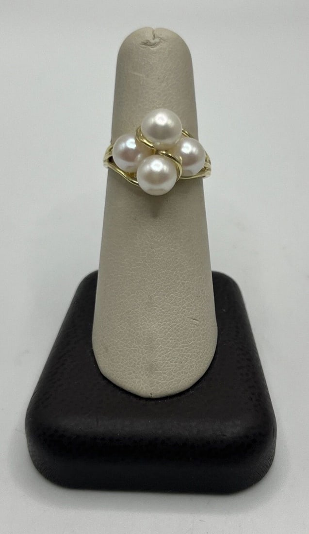 14KT YELLOW GOLD & PEARL RING - SIZE 7.75 (1 of 2)
