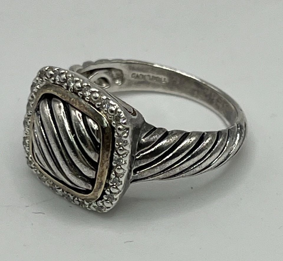 ATR DESIGNER STERLING SILVER 14K YELLOW GOLD NATURAL DIAMOND CABLE RING SIZE 8 (1 of 1)