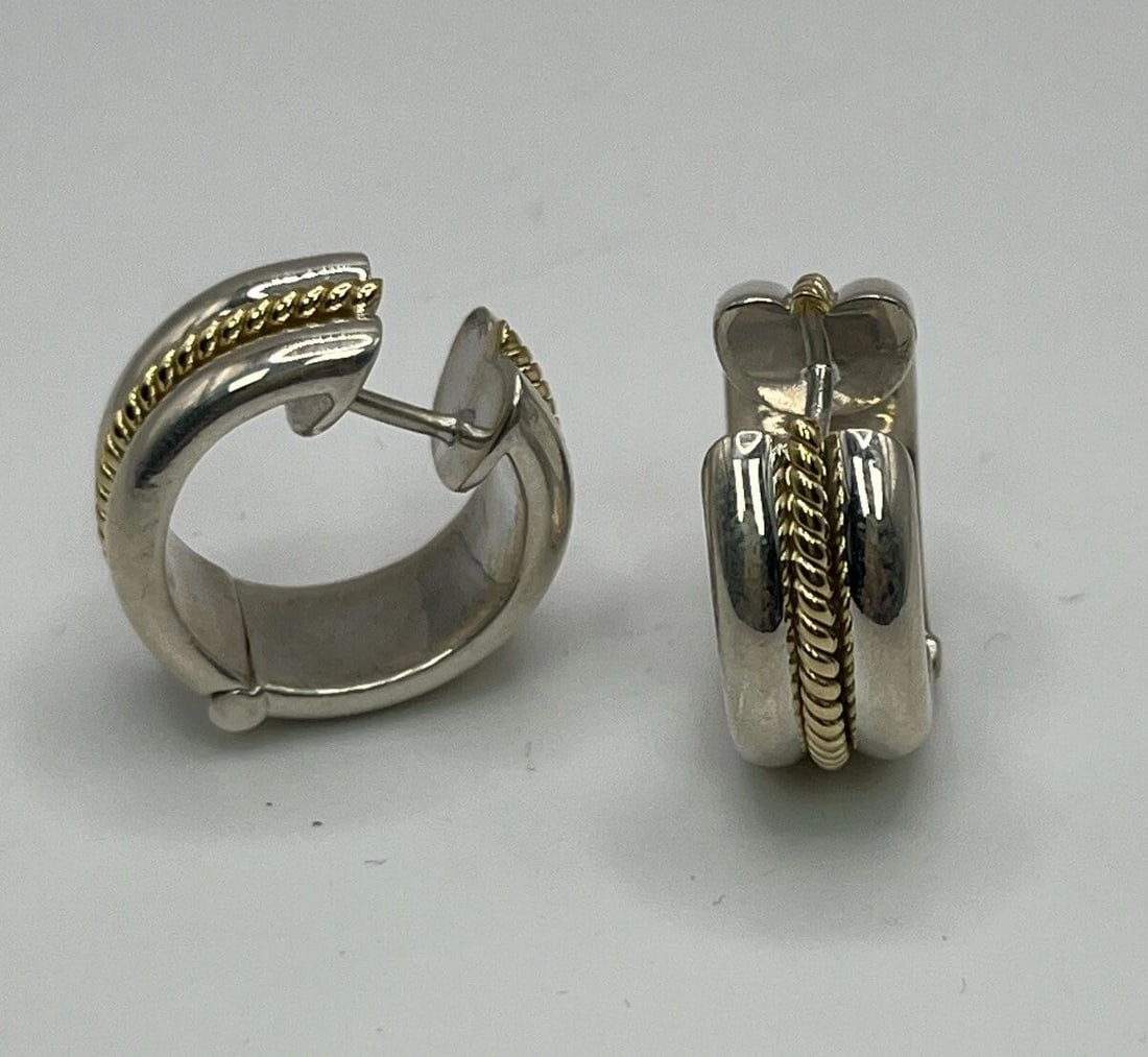 STERLING SILVER AND 18K YELLOW GOLD SMALL HOOPS (1 of 2)