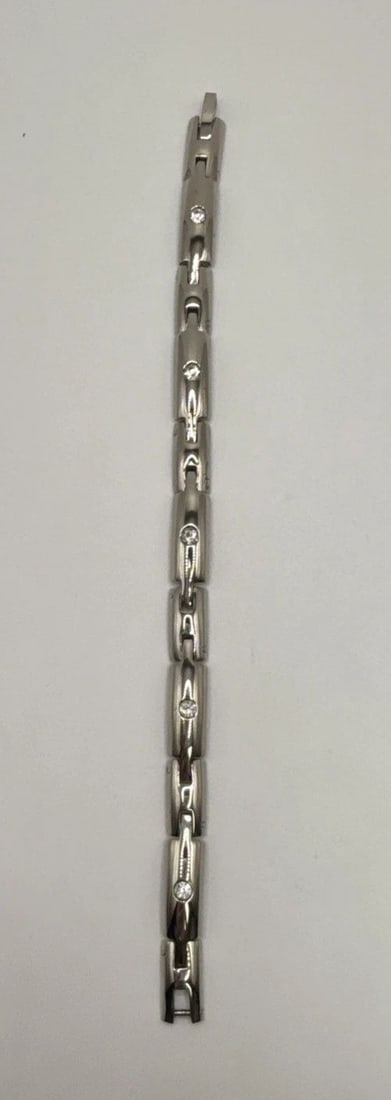 STERLING SILVER WITH COLORLESS STONES LONG LINK BRACELET 7.5" 28.6 GRAMS (1 of 2)