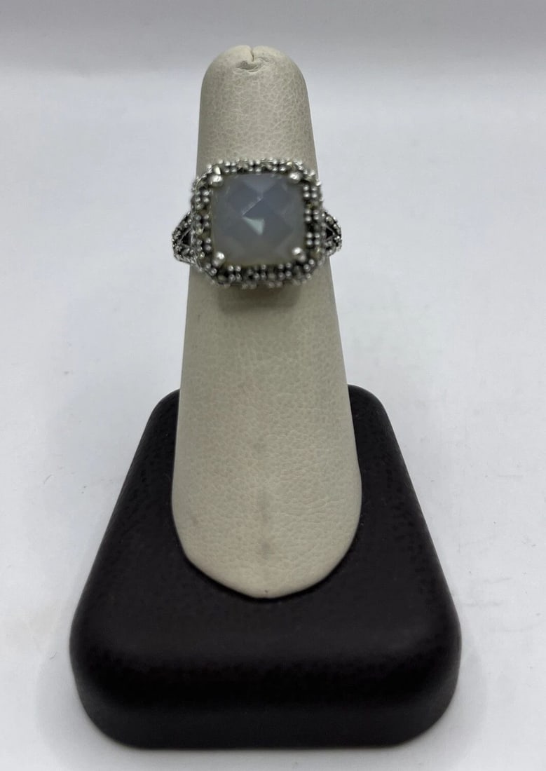 STERLING SILVER RING WITH CHECKERBOARD STONE SIZE 7.25 (1 of 2)
