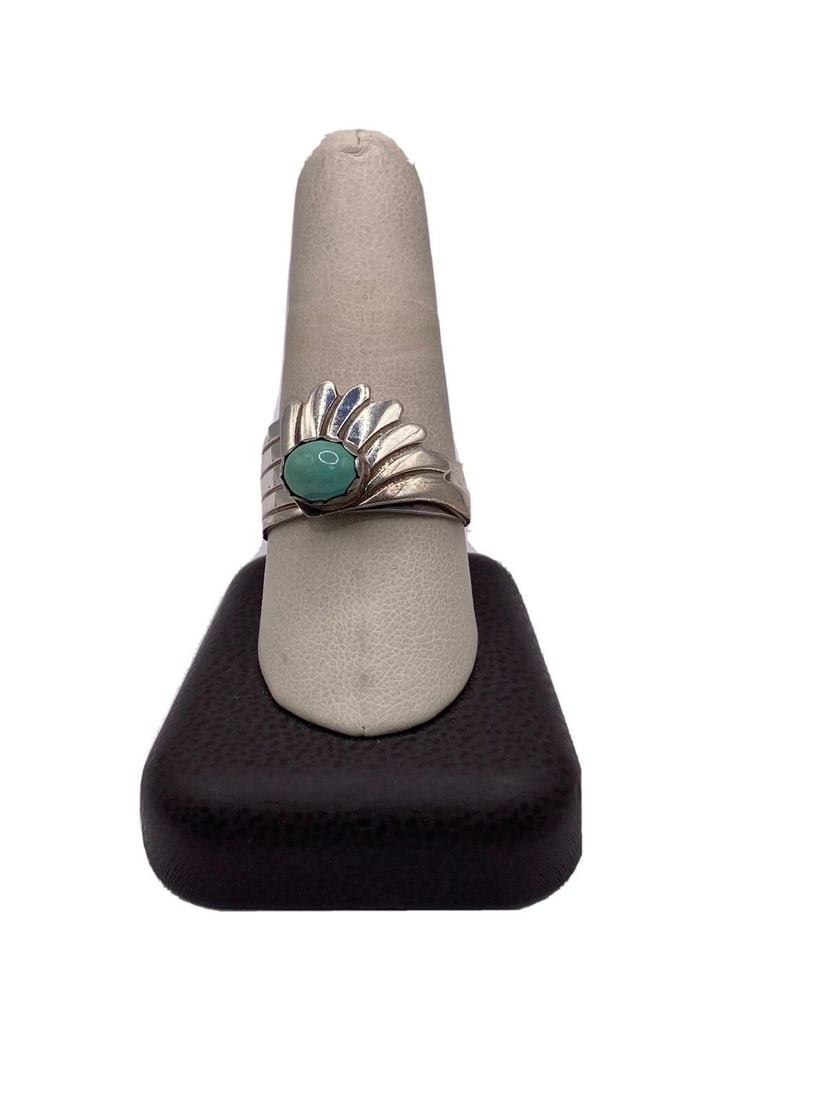 STERLING SILVER AND TURQUOISE RING ADJUSTABLE SIZE (1 of 2)