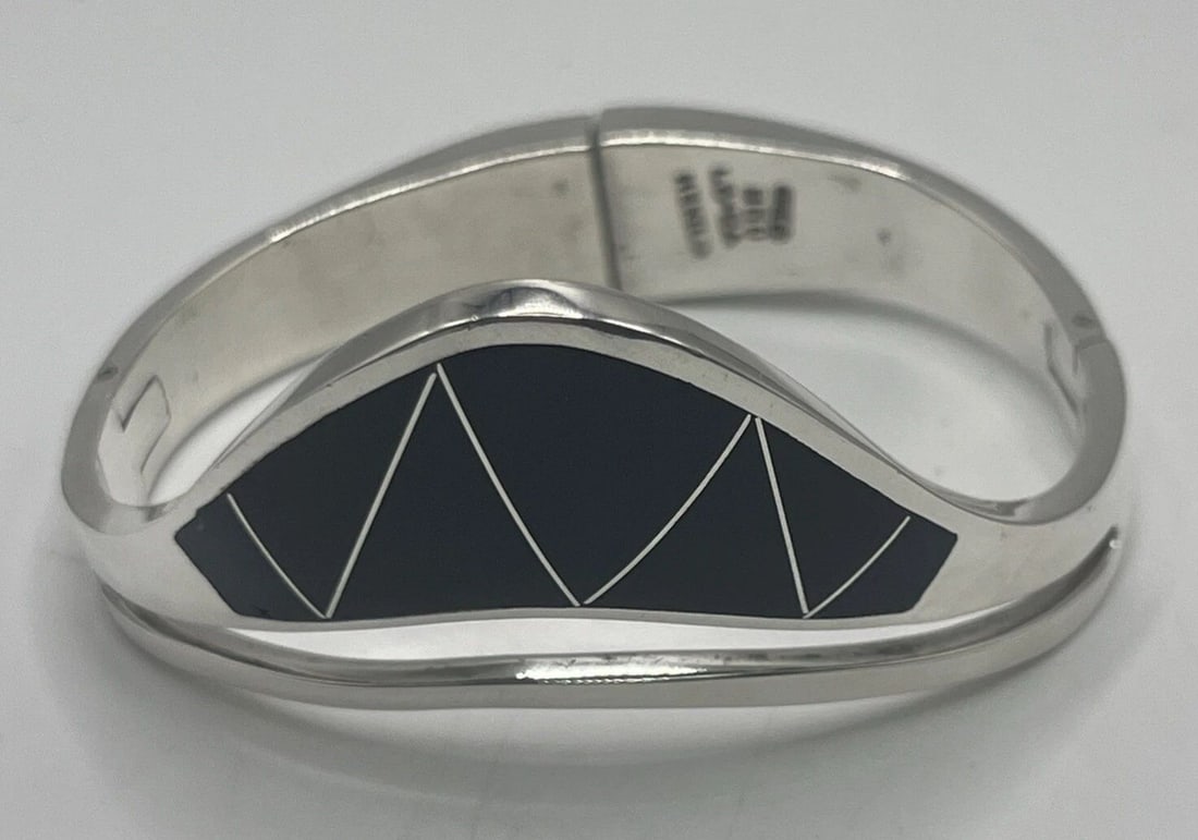 STERLING SILVER & ONYX INLAY CUFF BRACELET (1 of 2)