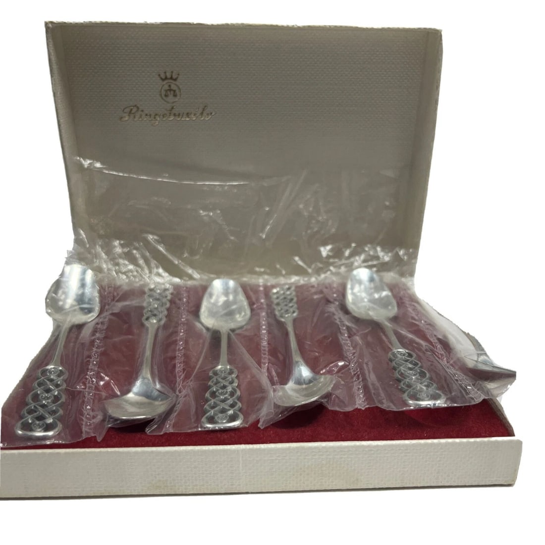 RINGEBU DAVID ANDERSEN NORWAY 830S SILVER DEMITASSE SPOON SET 6 PC 4?? FITTED BOX (1 of 2)