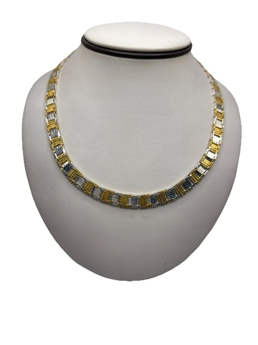 STERLING SILVER TWO TONE 17" WOVEN DESIGN NECKLACE 47.3 G (1 of 2)