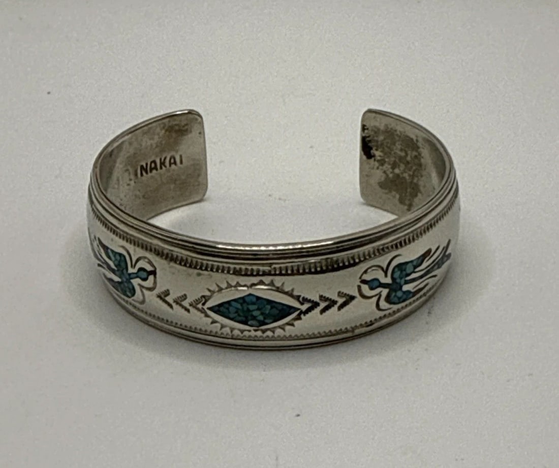 NAKAI STERLING SILVER & TURQUOISE BIRD CUFF BRACELET (1 of 2)
