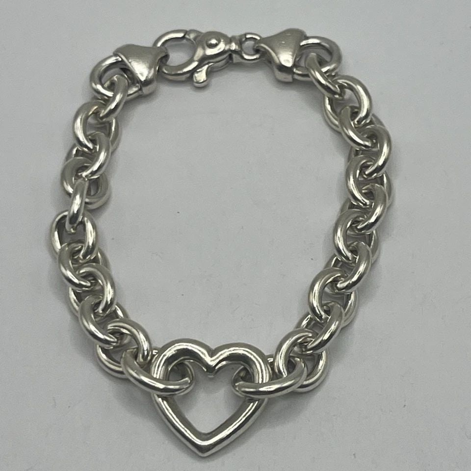 925 7.5" OVAL LINK CHARM BRACELET WITH HEART LINK 39 G (1 of 1)