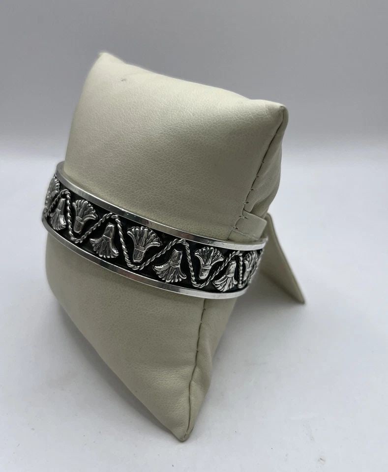 STERLING SILVER CUFF BRACELET WITH ROPE AND TASSEL LIKE DESIGN (1 of 1)
