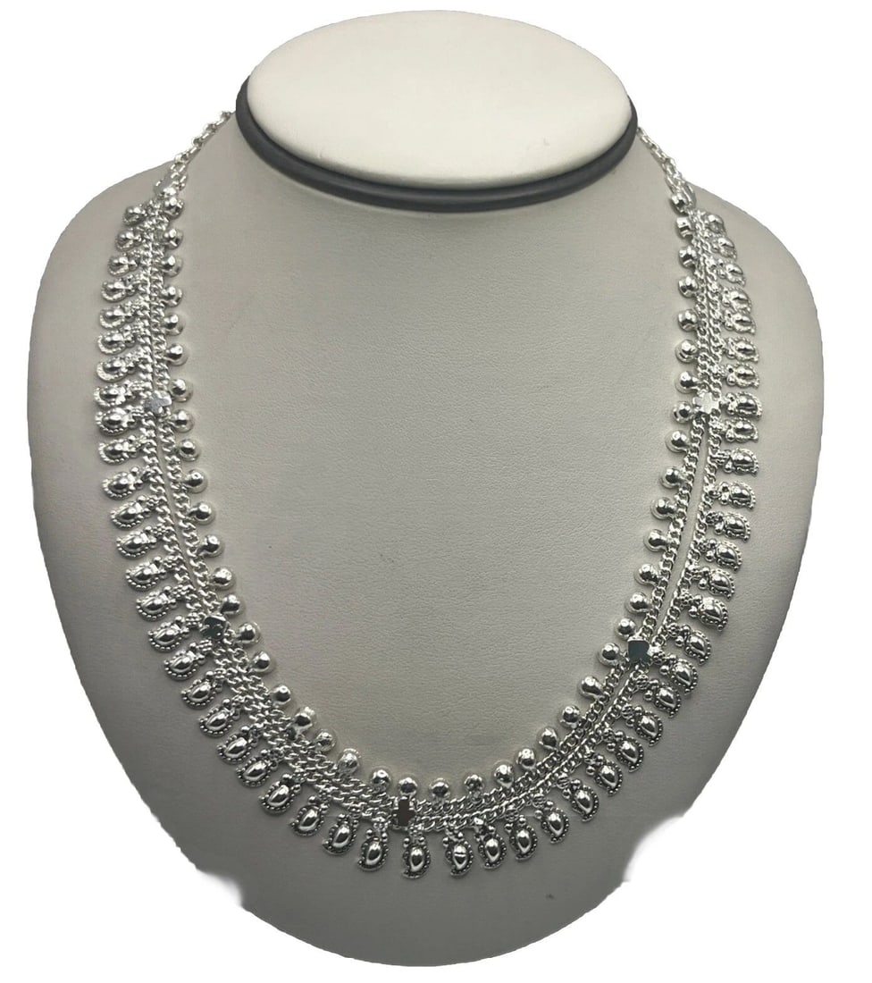 INDIA STERLING SILVER 18" ADJUSTABLE BEAD NECKLACE (1 of 2)