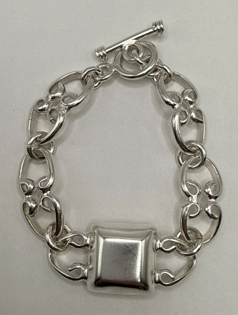7" STERLING SILVER FANCY LINK TOGGLE BRACELET 32.8 GRAMS (1 of 2)