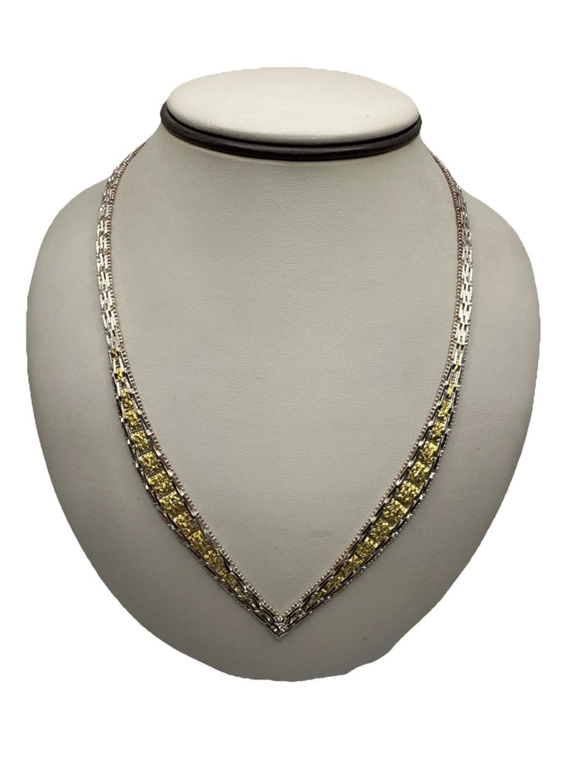 TWO TONE STERLING SILVER V POINTED FLAT NECKLACE 18" 31.8 GRAMS (1 of 2)