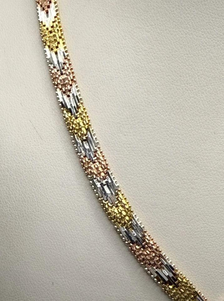 MULTI-TONE STERLING SILVER V POINTED FLAT NECKLACE 16" 32.3 GRAMS (1 of 1)