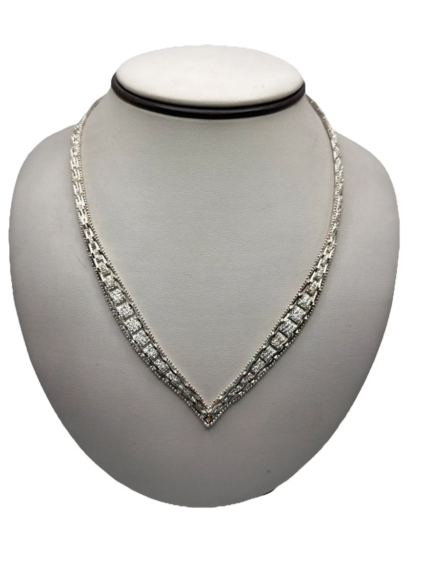STERLING SILVER V POINTED FLAT NECKLACE 18" 30.4 GRAMS (1 of 1)