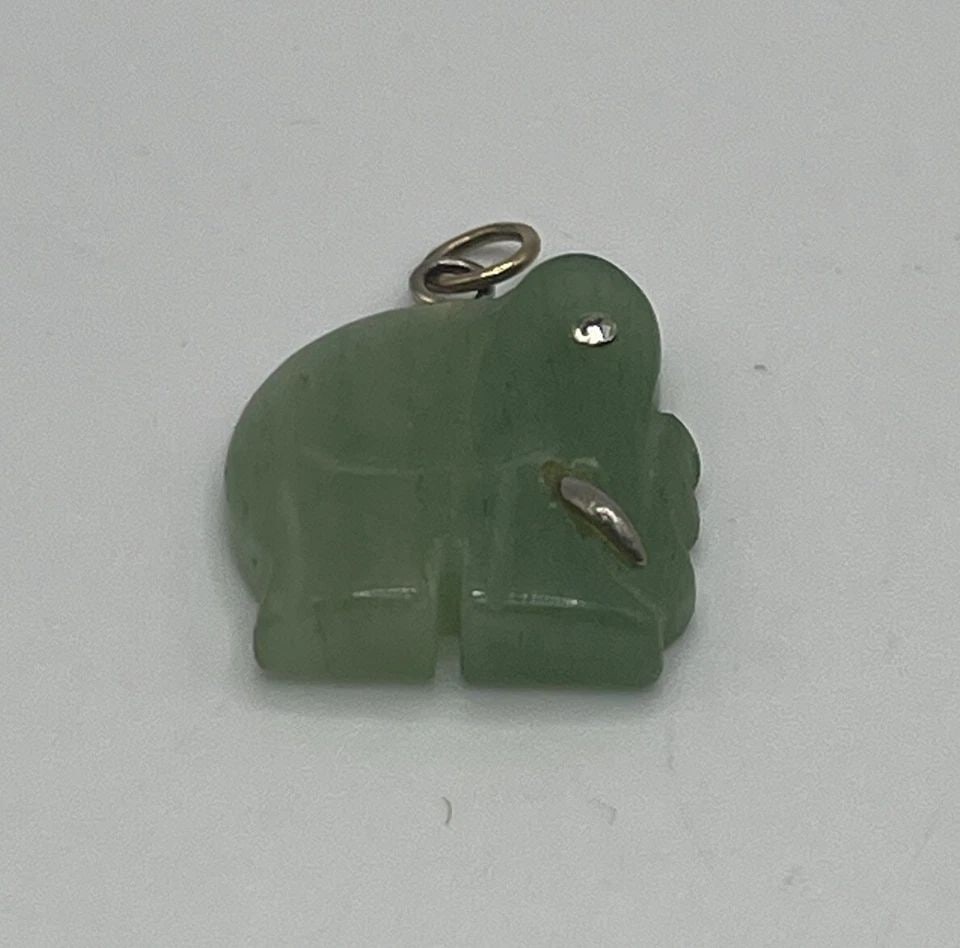GREEN JADE CARVED LUCKY ELEPHANT PENDANT (1 of 1)