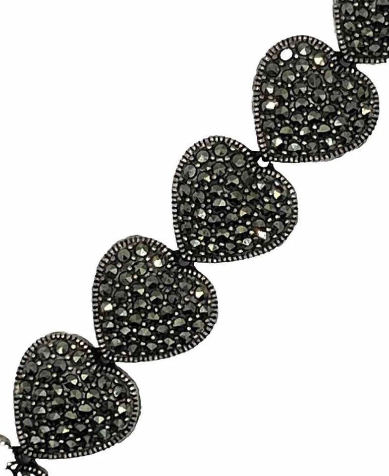 VINTAGE MARCASITE STERLING SILVER SWEETHEART HEART STATEMENT BRACELET (1 of 1)