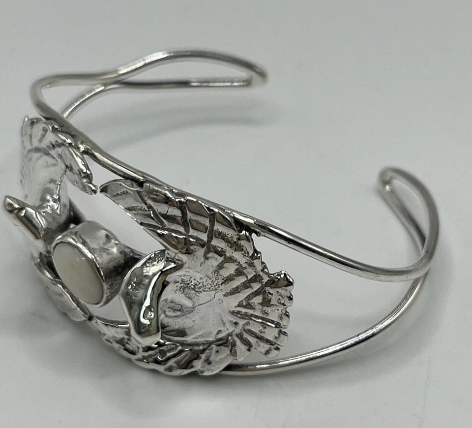 STERLING SILVER WITH WHITE STONE BIRD CUFF BRACELET (1 of 1)