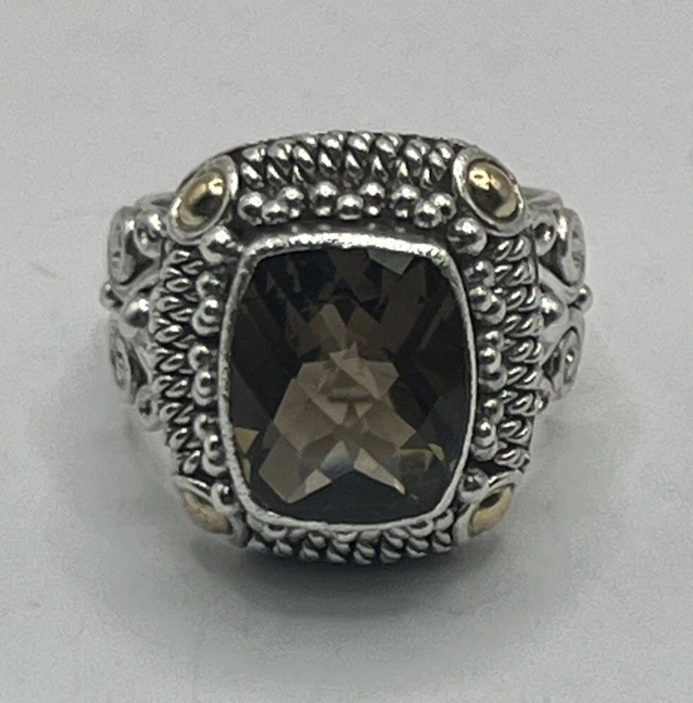 BALI SUARTI STERLING SILVER & 18K GOLD BA SMOKY QUARTZ RING SIZE 6.75 (1 of 1)