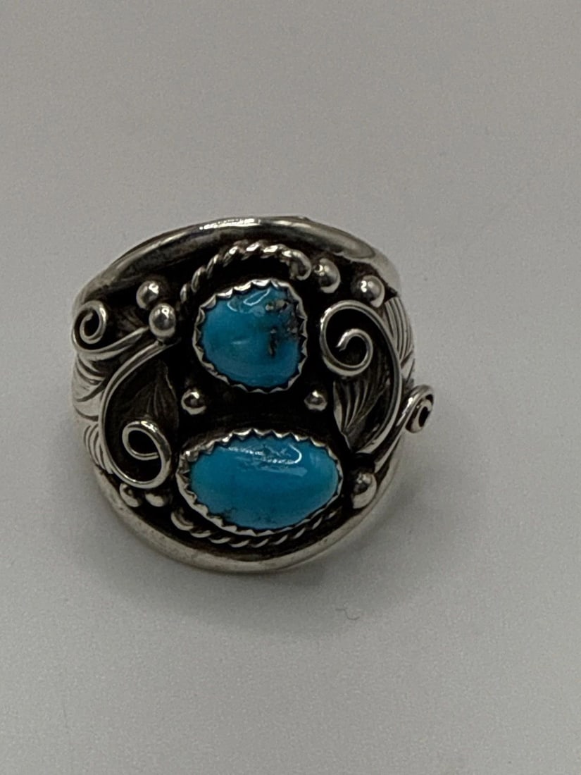 STERLING SILVER NAVAJO TURQUOISE RING SIZE 13 (1 of 2)