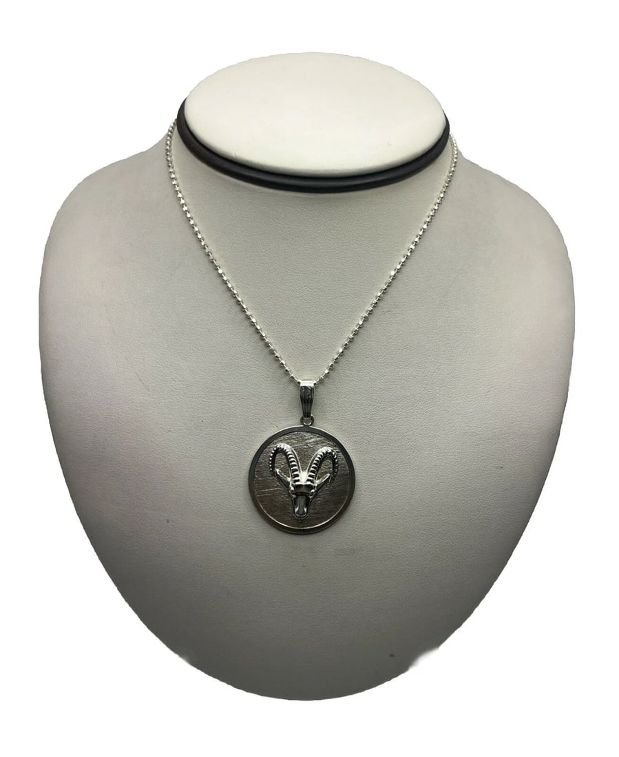 24" STERLING SILVER BEAD BALL NECKLACE WITH CIRCULAR CAPRICORN PENDANT 16.1 GRAM (1 of 1)