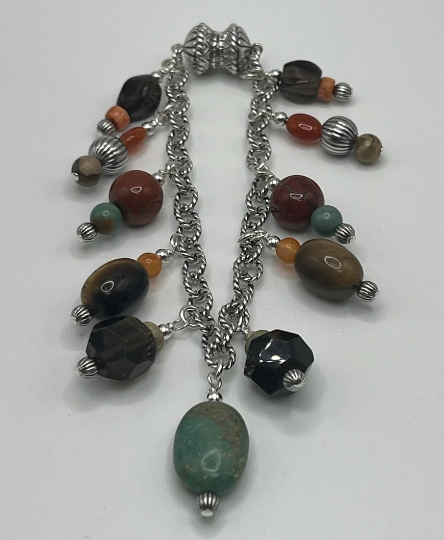 CAROLYN POLLACK SOUTHWEST GEMSTONE BEAD CHARM MAGNETIC CABLE BRACELET 7.5" (1 of 2)